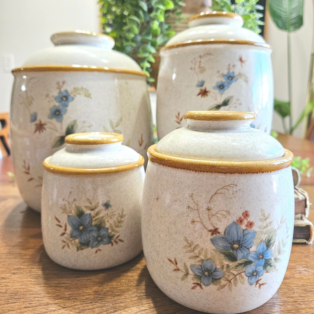 Mikasa Garden Club Day Dreams EC 461 Canister Set 4pc Vintage Stoneware Japan